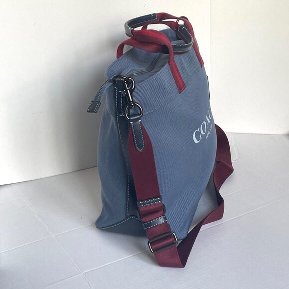 Coach Tote Bag 38 Shoulder Bag Blue Canvas Leather CJ486 Medium Zip Crossbody - Picture 8 of 12